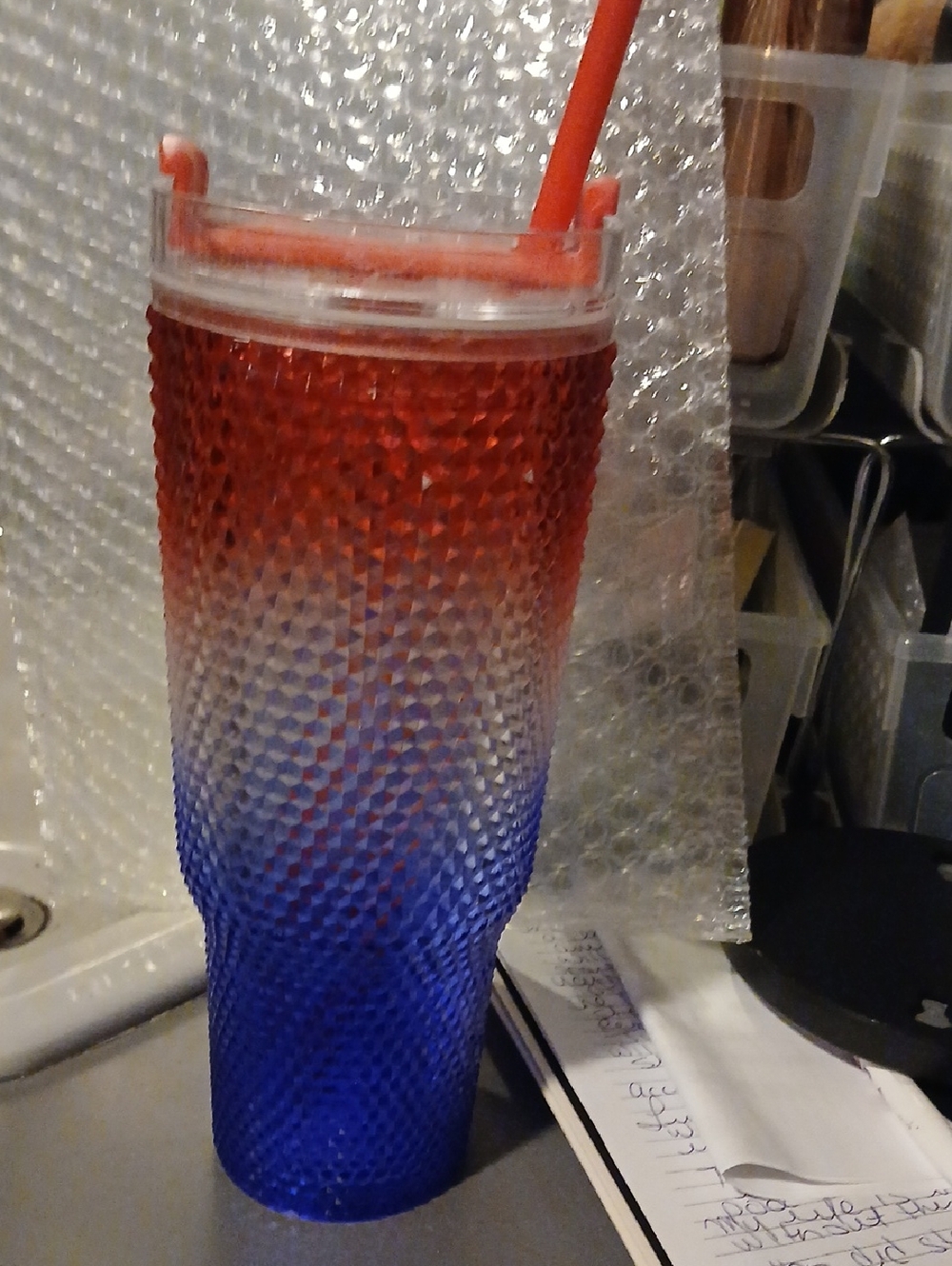 Red to Blue Ombre Studded Travel Tumbler with Straw